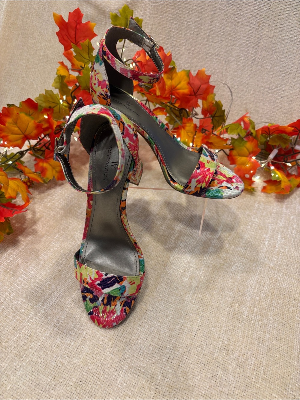 Worthington Floral Ankle-Strap Block Heel Sandals - Multi